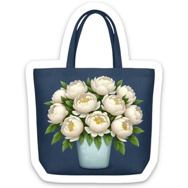 canvas tote bag filled with white peonies and gypsophila sticker