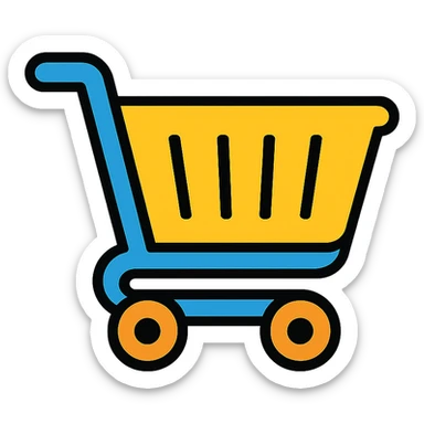 Shopping cart icon with a basket and wheels sticker