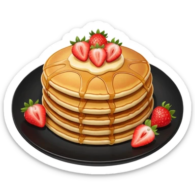 Pancakes with strawberries in a boack plate sticker