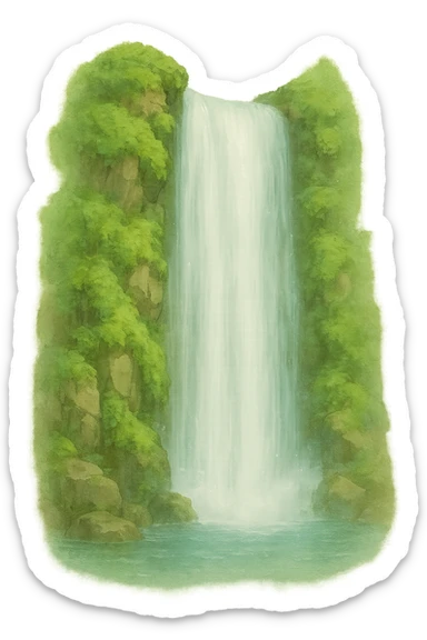 a realistic waterfall, natural colors, soft, fairy-like atmosphere, no background sticker