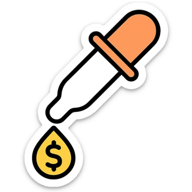 colored icon of a pipette with a golden drop, dollar sign inside the drop sticker