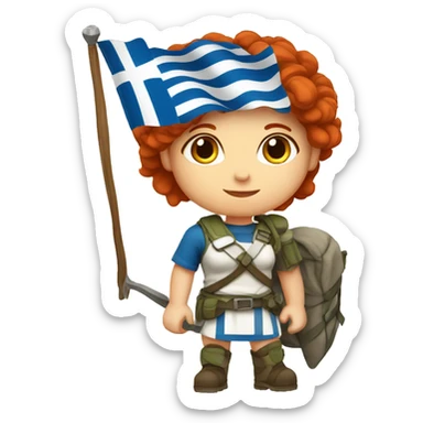 a red hair female mountain summiteer with greek flag sticker