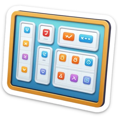 Create an emoji for UX/UI design. Show wireframe sketches or design mockups with interface elements like buttons, sliders, and icons, symbolizing the design process. Use modern, professional colors. Do not include any emojis or smiley faces. Make the background transparent. sticker