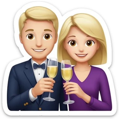 man and girl toasting with sparkling wine, smiling sticker