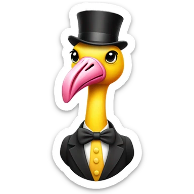 yellow flamingo wearing a top hat sticker
