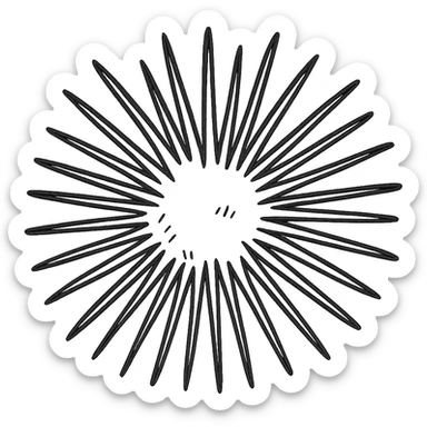 Sea urchin illustration matching the logo style, clean hand-drawn blue lines, minimal, no text, transparent background, denser spines. sticker