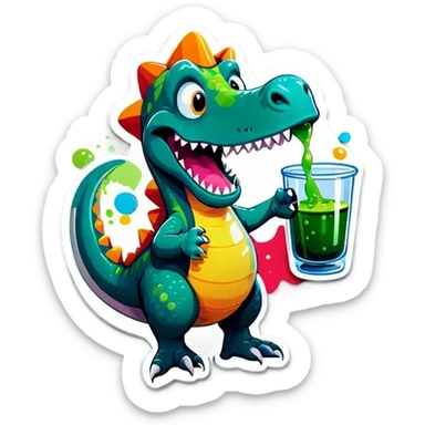 dinosaur holding a beaker sticker
