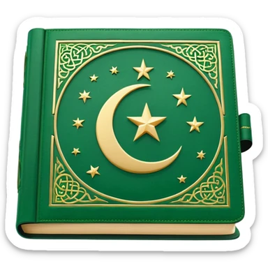 Closed Quran with the Islamic Symbol on it (moon and star) green sticker