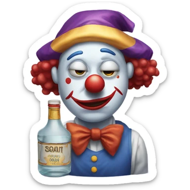 sad clown with bottle of vodka sticker