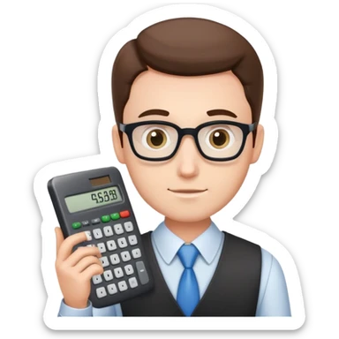 male accountant with calculator and spreadsheet sticker