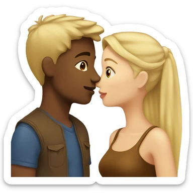 Blonde girl and brown boy kissing sticker