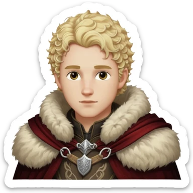 Cullen Rutherford from Dragon Age with blonde curly hair and fur mantle sticker