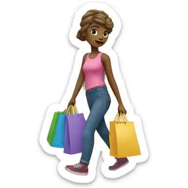 A girl walking with shopping bags coming out of the store ￼ sticker