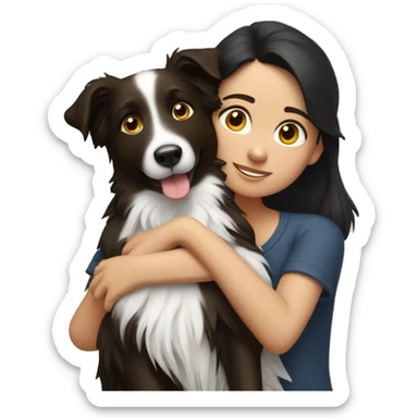 brunette hugging border collie sticker