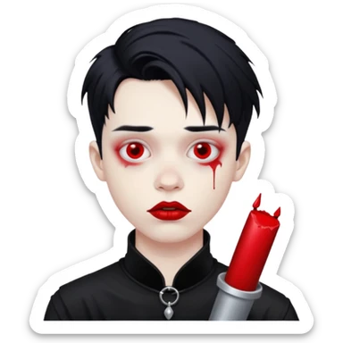 Goth boy with smeared red lipstick sticker