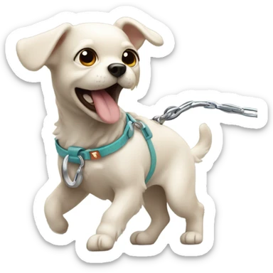 Super tiny dog dragging owner fast on leash  sticker