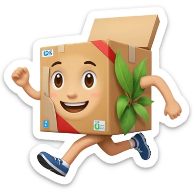 Make an picture of an cute box running to school sticker