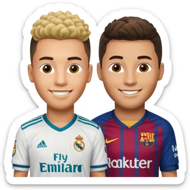 Prime noodle hair ronaldo and prime 2012 messi Smiling in one Photo and make it realistic Ronaldo wearing Number 7 With Madrid and Messi wearing number 10 with barca  sticker