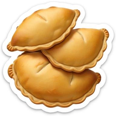 Empanadas Cinematic Realistic Empanadas Dish Emoji, depicted as crispy, golden empanadas made with cornmeal and filled with savory ingredients, rendered with rich textures and vibrant, appetizing lighting. sticker