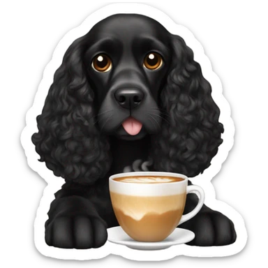 Black cocker spaniel drinking capucino sticker