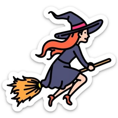 witch on a broom flying sticker