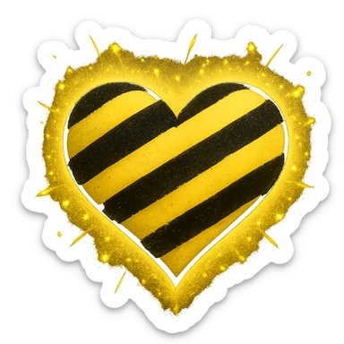 yellow heart with black stripes, pulsating with yellow energy particles sticker