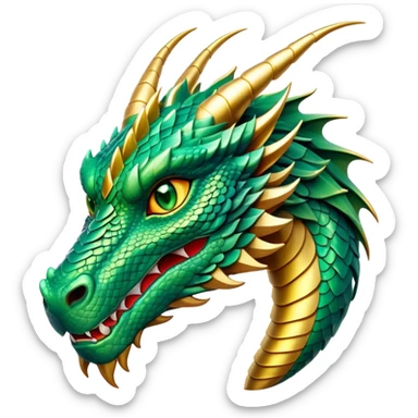 cinematic-noble-dragon-portrait-emoji,-poised-and-majestic,-with-a-sinuous,-elongated-body-covered-in-intricately-detailed,-shimmering-scales-in-hues-of-emerald-and-gold,-and-piercing,-fiery-eyes-that-reflect-ancient-wisdom; sticker