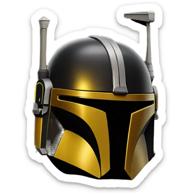 black and yellow mandalorian helmet with antenna sticker