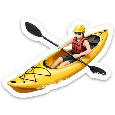 An icon showing a close-up of a kayak gliding over rippling water, with a double-bladed paddle in motion and splashes around. The sleek shape of the boat and dynamic strokes highlight the speed and precision of kayaking. Transparent background emphasizes the energy of the sport. sticker