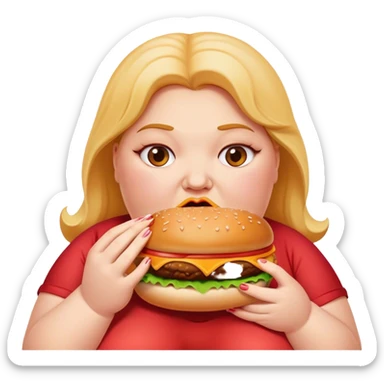 very obese woman eating a sloppy hamburger  sticker