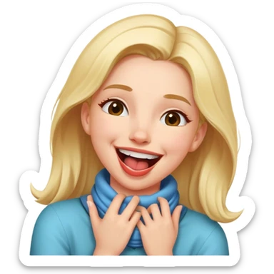 girl with her hands wrapped around her own neck, laughing, tongue out sticker
