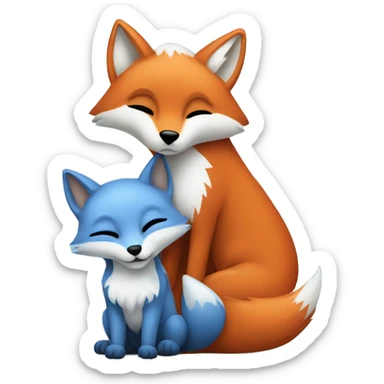 Mom Fox whit baby blue fox sticker