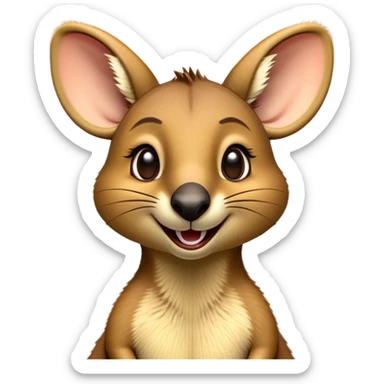 Cinematic Comical Wallaby Portrait Emoji, Head tilted dramatically with an exaggeratedly amused expression, featuring a striking tan and brown fur with wide, expressive eyes filled with playful disbelief, Simplified yet hilariously expressive features, highly detailed, glowing with a slightly sassy glow, high shine, dramatic yet playful, stylized with an air of cheeky outback mischief, bright and endearing, soft glowing outline, capturing the essence of a spirited and over‐the‐top wallaby, so meme‐worthy it feels like it could bounce its way into internet fame instantly! sticker