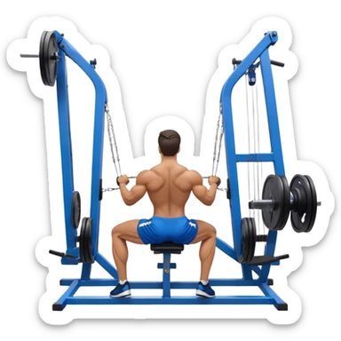 back view of man with blue shorts using seated cable-rows machine sticker