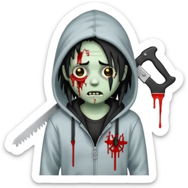 trap hood zombie emoji with saw and drip and emo black hair with dreads  sticker