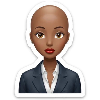 Gorgeous woman wet no eyebrows wearing blazer Alluring black woman wide nose bald head big glossy lips sticker