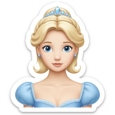 Cinderella from hips up, light blue ballgown, blonde hair, minimal style but clearly recognizable sticker