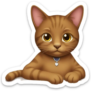brown cat with the name avgustina sitting at a desk working sticker