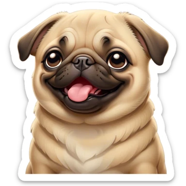 Cinematic Cute Yawning Fawn Pug Portrait Emoji, Head tilted slightly with a dramatic, wide-open yawn, showcasing a soft fawn coat with a velvety texture, floppy ears slightly drooping, round dark eyes barely open in drowsy contentment, Simplified yet irresistibly adorable features, highly detailed, glowing with a soft, cozy glow, high shine, relaxed yet expressive, stylized with a touch of whimsy, bright and endearing, soft glowing outline, capturing the essence of a sleepy yet affectionate companion, so drowsy it feels like it could stretch out of the screen and curl up for a nap! sticker