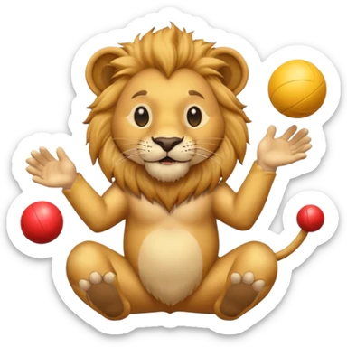 a Circus cute lion juggling two metal ball sticker
