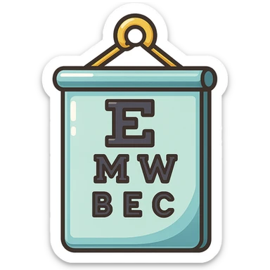 Make the Sivtsev eye chart icon even more three-dimensional with pronounced shadows and bright highlights. Keep the hanging loop, vector style, clean outlines, pastel palette, and transparent background. sticker