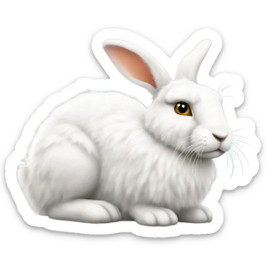 white hare very fluffy with no feet laying down, side view sticker