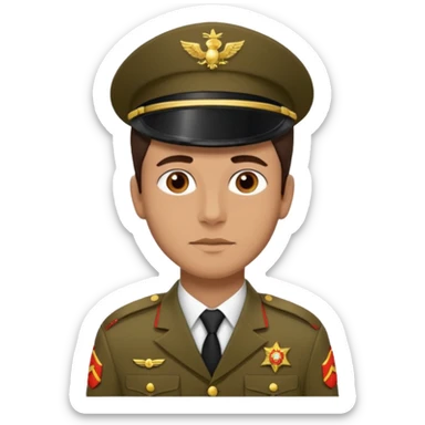 I want you to create an emoji of a spanish sergeant,  He should be a young guy with dark brown hair, brown eyes, his skin color like he’s tan  sticker