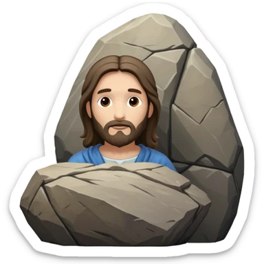 Jesus behind a large boulder  sticker