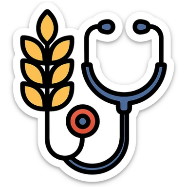 wheat stalk and medical stethoscope merged into one color outline icon sticker