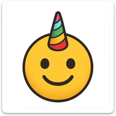 face with rainbow unicorn horn emoji, digital illustration sticker