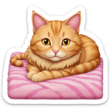 cute tabby yellow cat laying on pink blanket  sticker