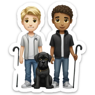 young white kid with justin beiber hairstyle standing alongside a black cane-corso sticker