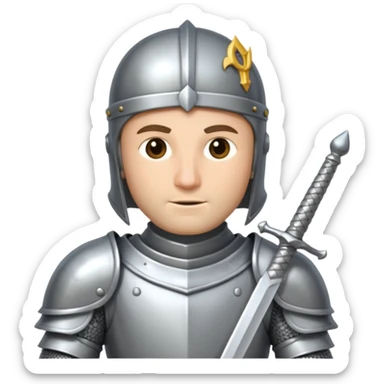 a knight in bright silver armor, holding a sword sticker