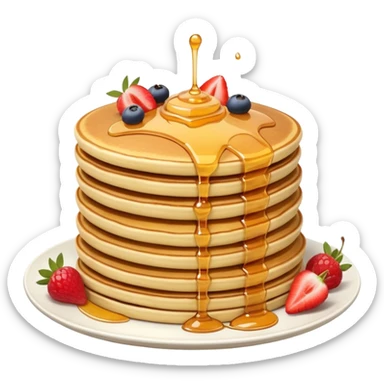 stack of pancakes with honey and fruit sticker